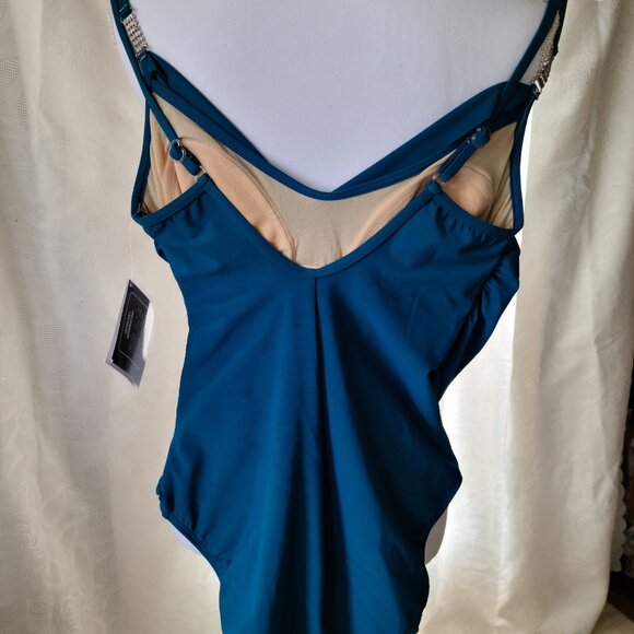 SHAPE FX TEAL CONTROL SWIMSUIT-SIZE 8- BEJEWELED WRAP ONE-PIECE - Picture 4 of 10